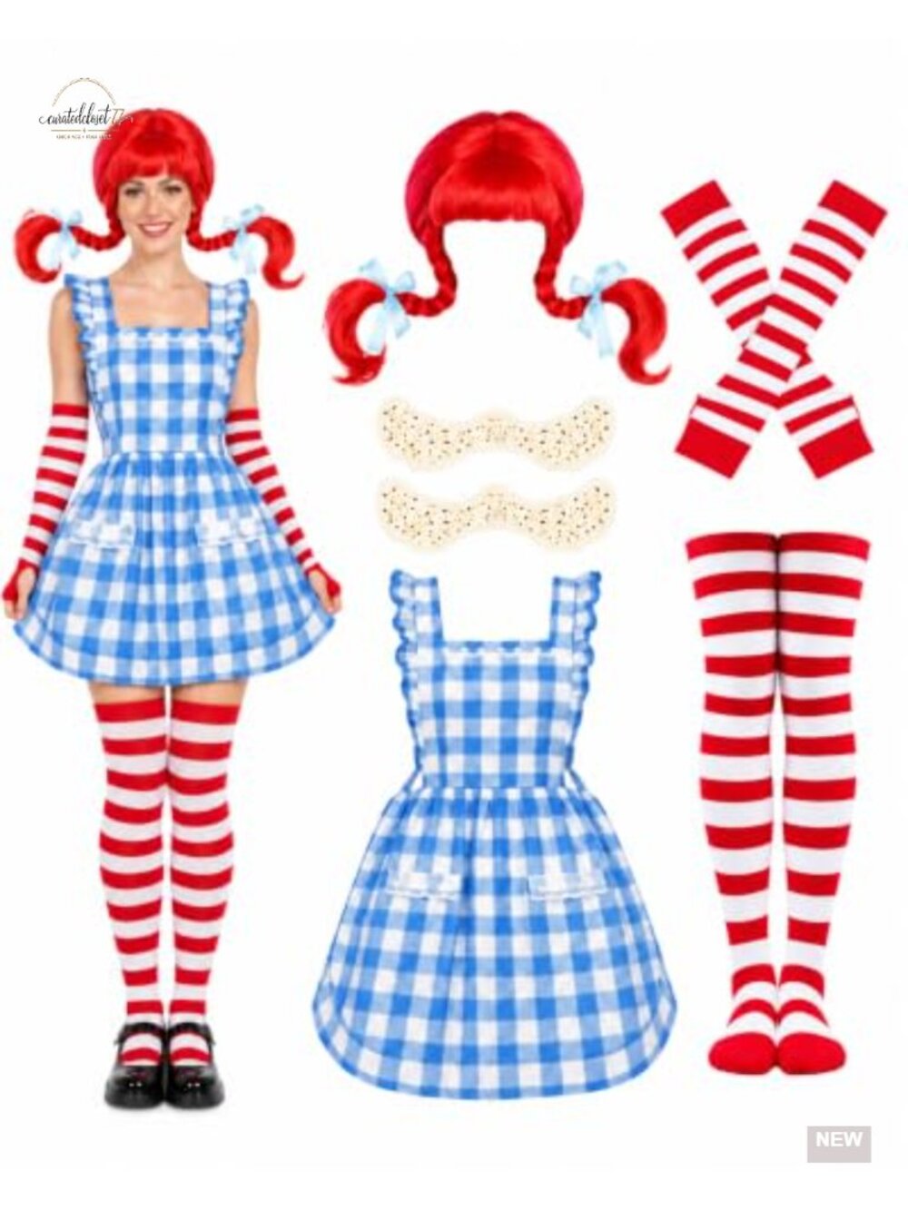 Halloween Fast Food Costume Set Red Wig Apron Stockings Women Cosplay